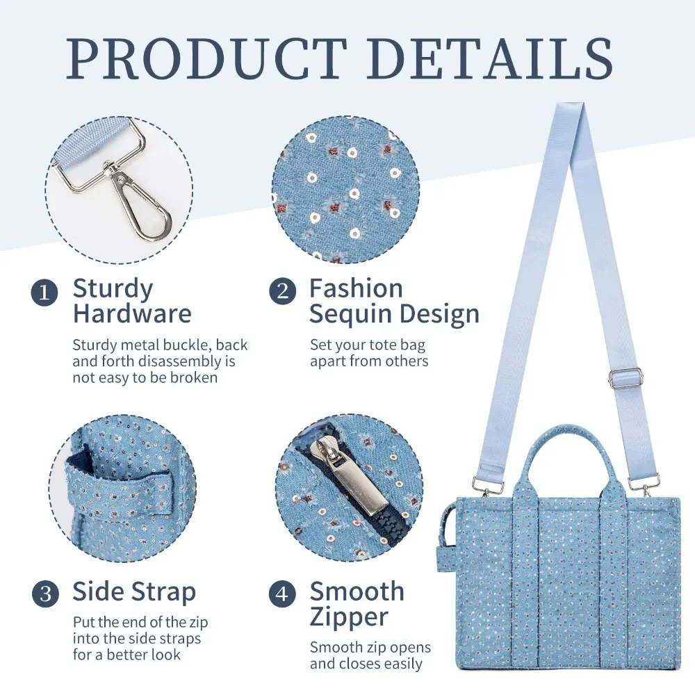 Denim Canvas Tote Bag For Women Large Capacity Color Canvas Bucket Tote Handbags Casual Shoulder Crossbody Bags