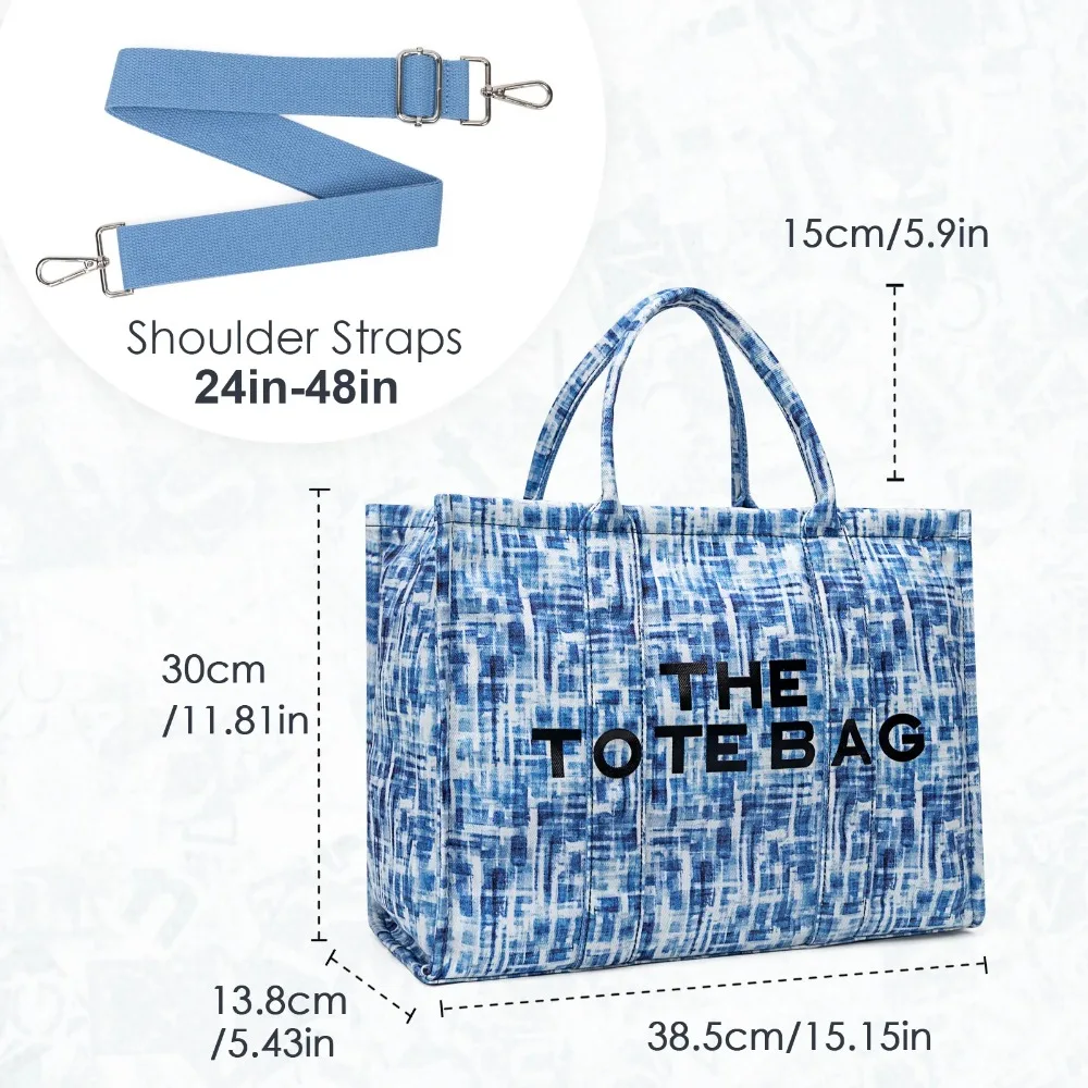 Denim Canvas Tote Bag For Women Large Capacity Color Canvas Bucket Tote Handbags Casual Shoulder Crossbody Bags
