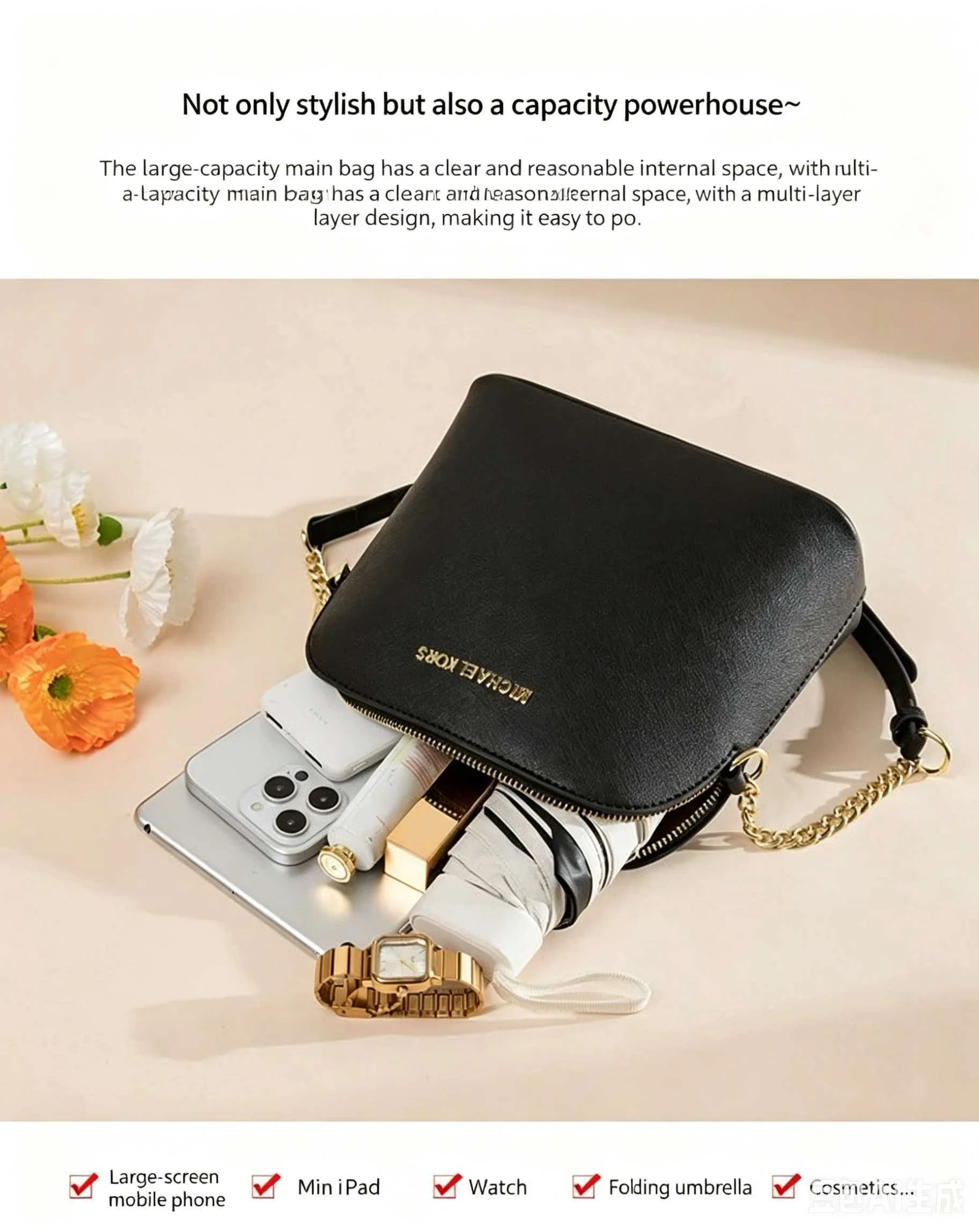 Michael Kors Jet Set 2026 New Fashion High-End Women's Shoulder and Crossbody Bag, Small Square
