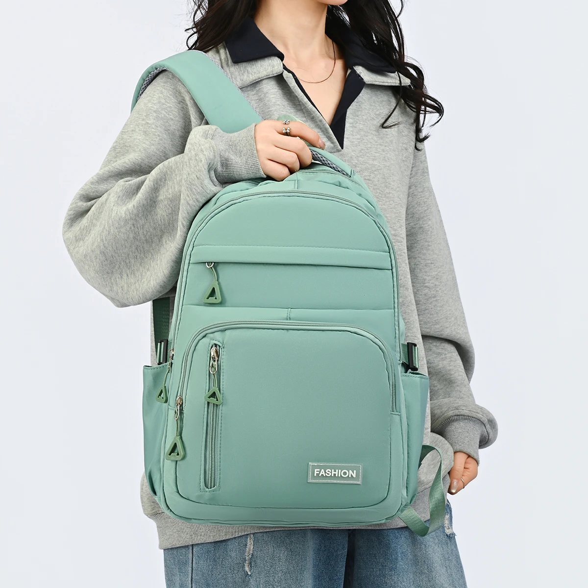 Macaron Gentle Solid Color Backpack Lightweight Load Reducing Multi-layer Storage Student School Bags Campus Commuting Backpack