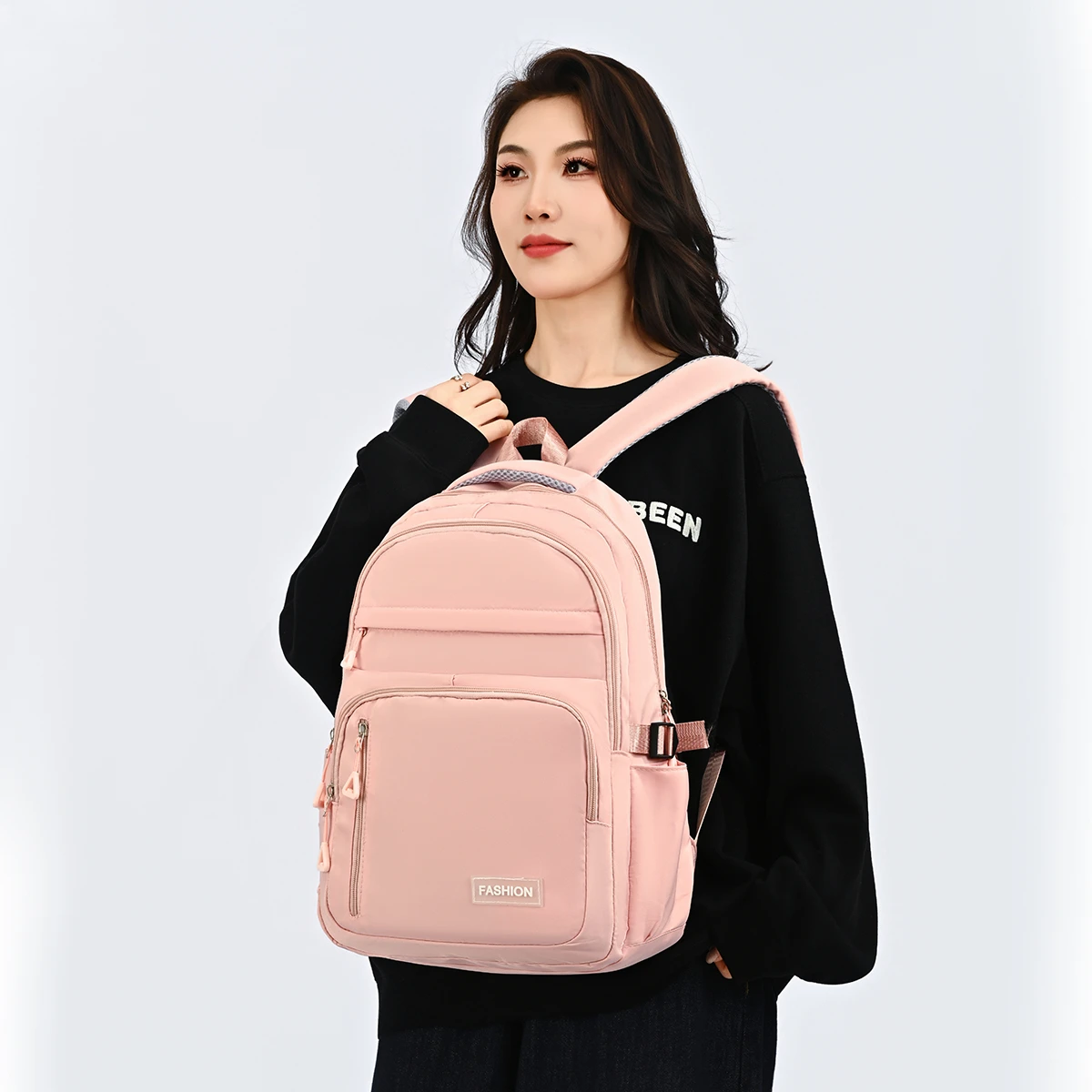 Macaron Gentle Solid Color Backpack Lightweight Load Reducing Multi-layer Storage Student School Bags Campus Commuting Backpack