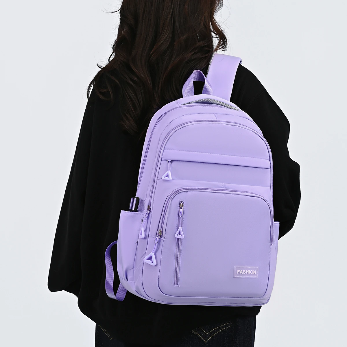 Macaron Gentle Solid Color Backpack Lightweight Load Reducing Multi-layer Storage Student School Bags Campus Commuting Backpack