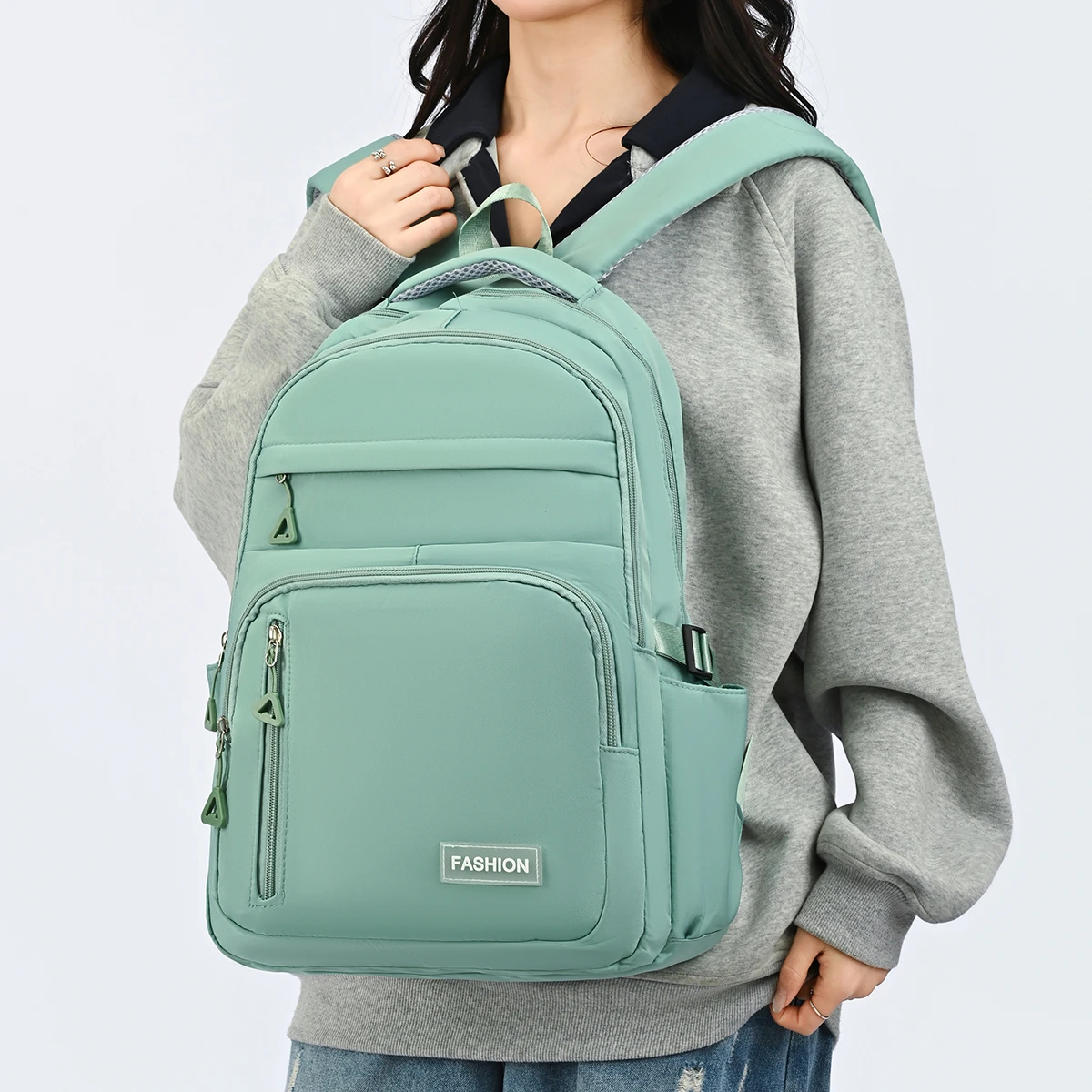 Macaron Gentle Solid Color Backpack Lightweight Load Reducing Multi-layer Storage Student School Bags Campus Commuting Backpack