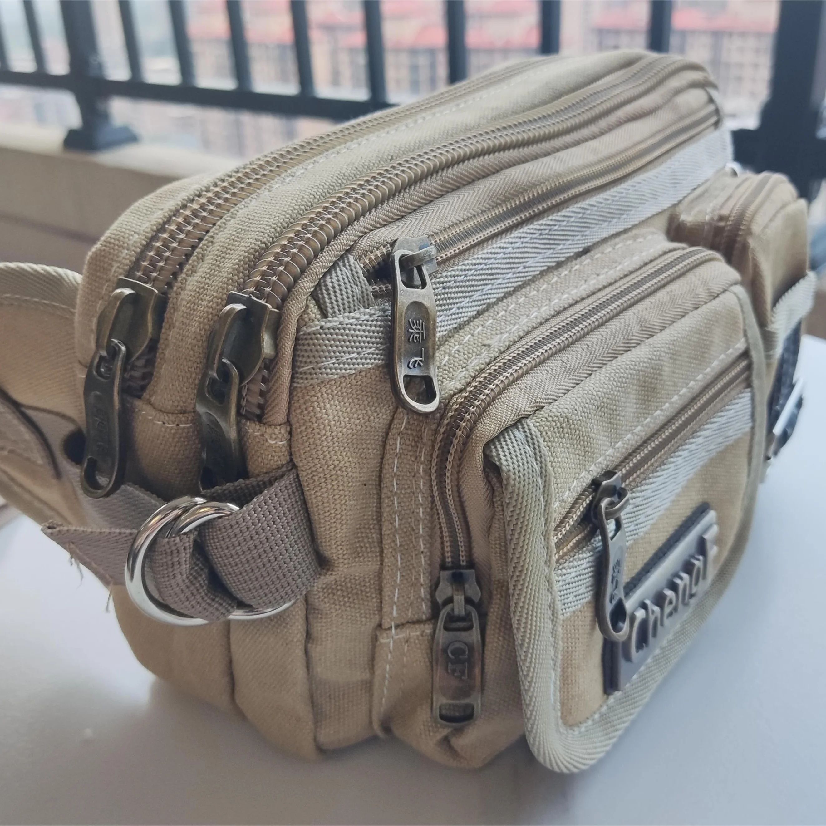 Fashionable Multi Layer Zipper Waist Bag Fanny Pack, Canvas Retro Basic Chest Crossbody Bag Men's Sports Running Phone Pocket