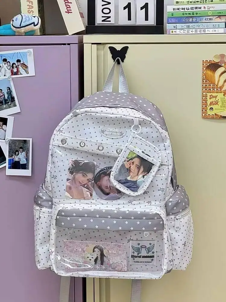 New Y2K Cute Star Polka Dot Ita Backpack Large Capacity Student Schoolbag DIY Display Outdoor Knapsack Casual Travel Rucksacks