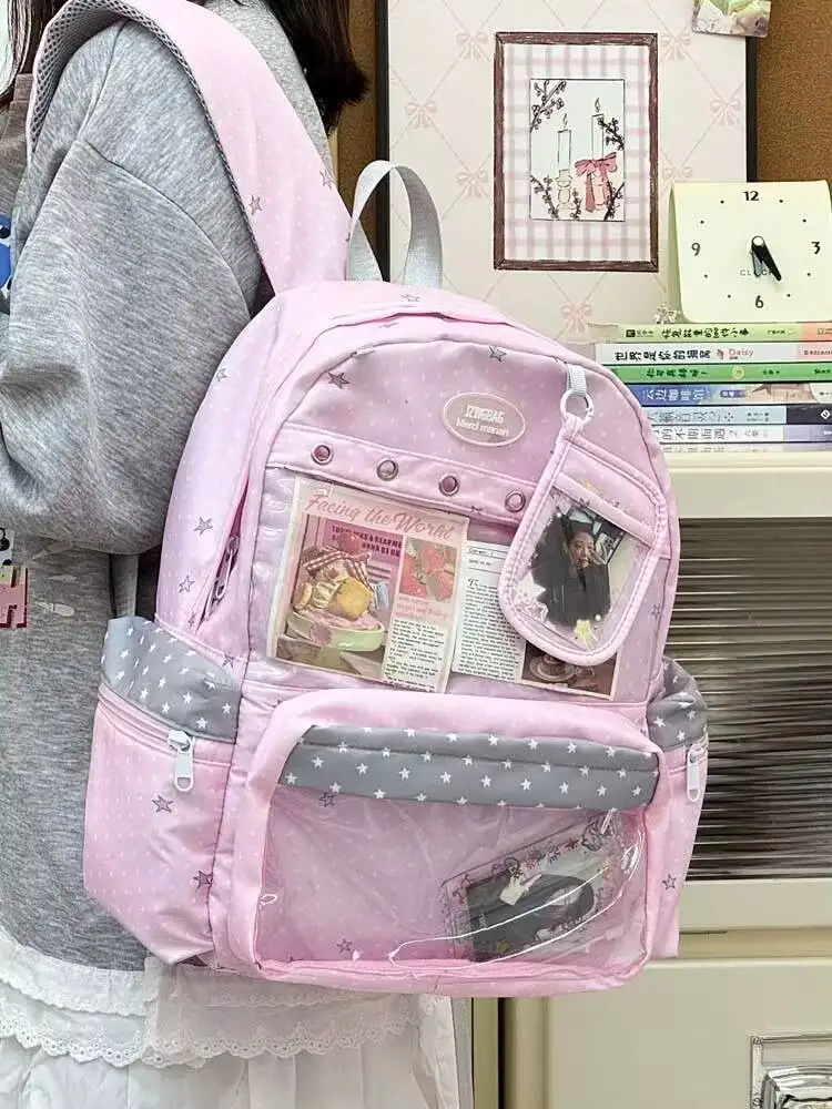 New Y2K Cute Star Polka Dot Ita Backpack Large Capacity Student Schoolbag DIY Display Outdoor Knapsack Casual Travel Rucksacks