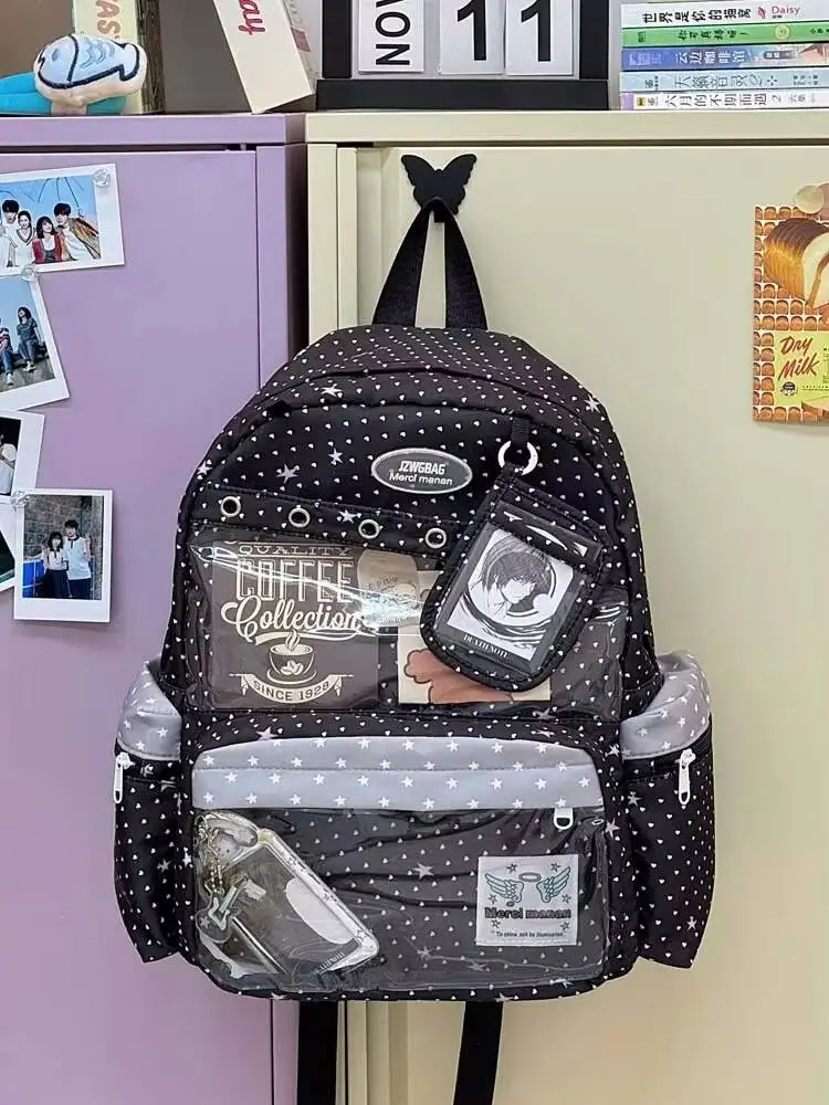 New Y2K Cute Star Polka Dot Ita Backpack Large Capacity Student Schoolbag DIY Display Outdoor Knapsack Casual Travel Rucksacks
