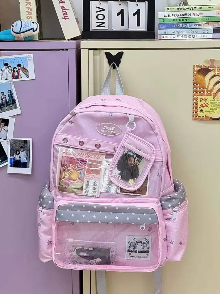 New Y2K Cute Star Polka Dot Ita Backpack Large Capacity Student Schoolbag DIY Display Outdoor Knapsack Casual Travel Rucksacks