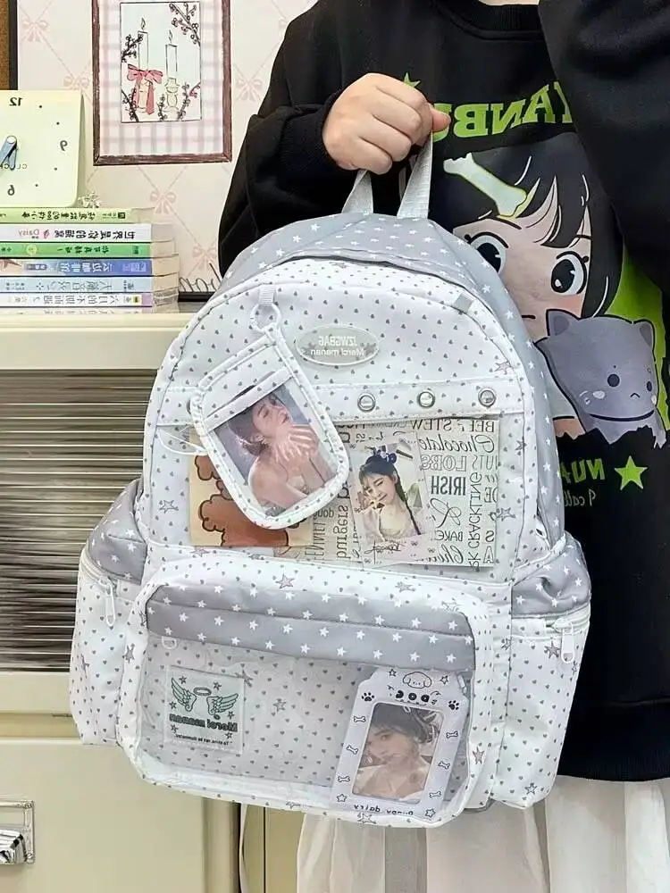 New Y2K Cute Star Polka Dot Ita Backpack Large Capacity Student Schoolbag DIY Display Outdoor Knapsack Casual Travel Rucksacks