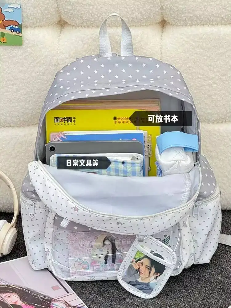New Y2K Cute Star Polka Dot Ita Backpack Large Capacity Student Schoolbag DIY Display Outdoor Knapsack Casual Travel Rucksacks