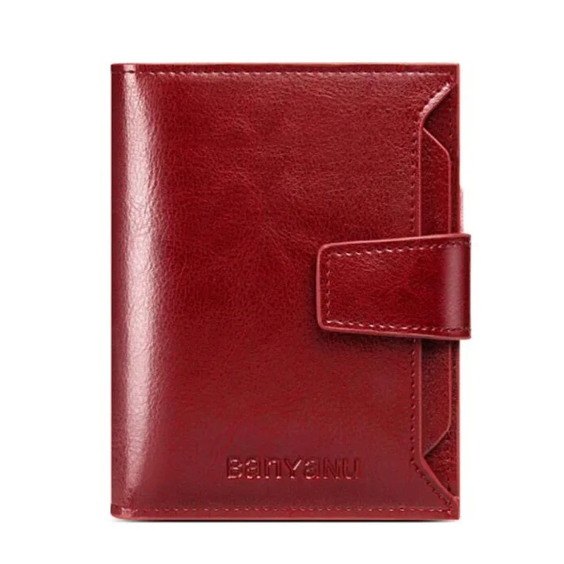 Genuine Leather Wallets for Women Red Money Purses Zipper Rfid Short Female Small Card Holder Coin Purse Trifold Bifold Wallet
