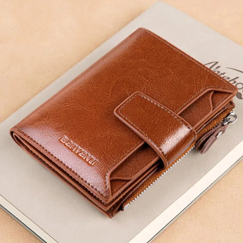 Genuine Leather Wallets for Women Red Money Purses Zipper Rfid Short Female Small Card Holder Coin Purse Trifold Bifold Wallet