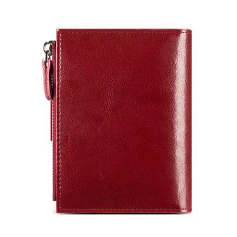 Genuine Leather Wallets for Women Red Money Purses Zipper Rfid Short Female Small Card Holder Coin Purse Trifold Bifold Wallet