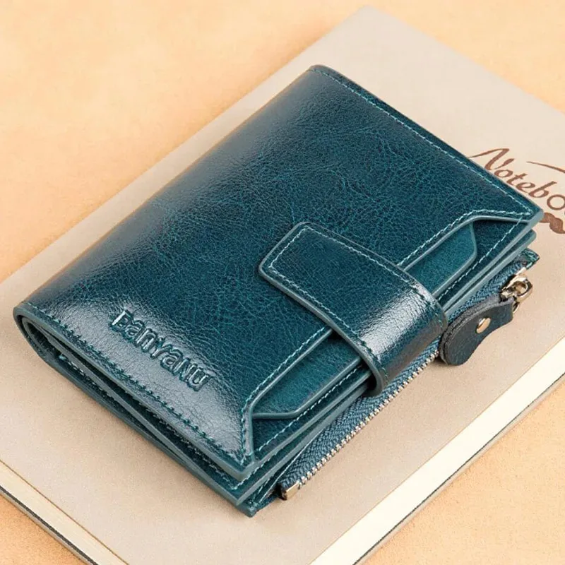 Genuine Leather Wallets for Women Red Money Purses Zipper Rfid Short Female Small Card Holder Coin Purse Trifold Bifold Wallet