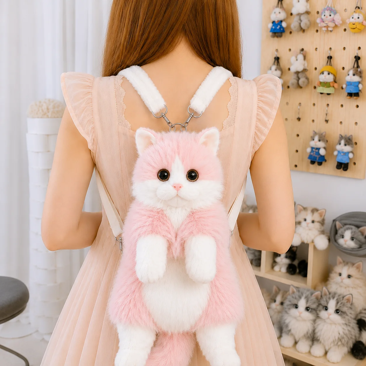 Cute Cat Plush Backpack for Girls, 14 Inch Kawaii Animal Bag, Soft Kitty Shoulder Bag for Everyday Outfits & Gifts