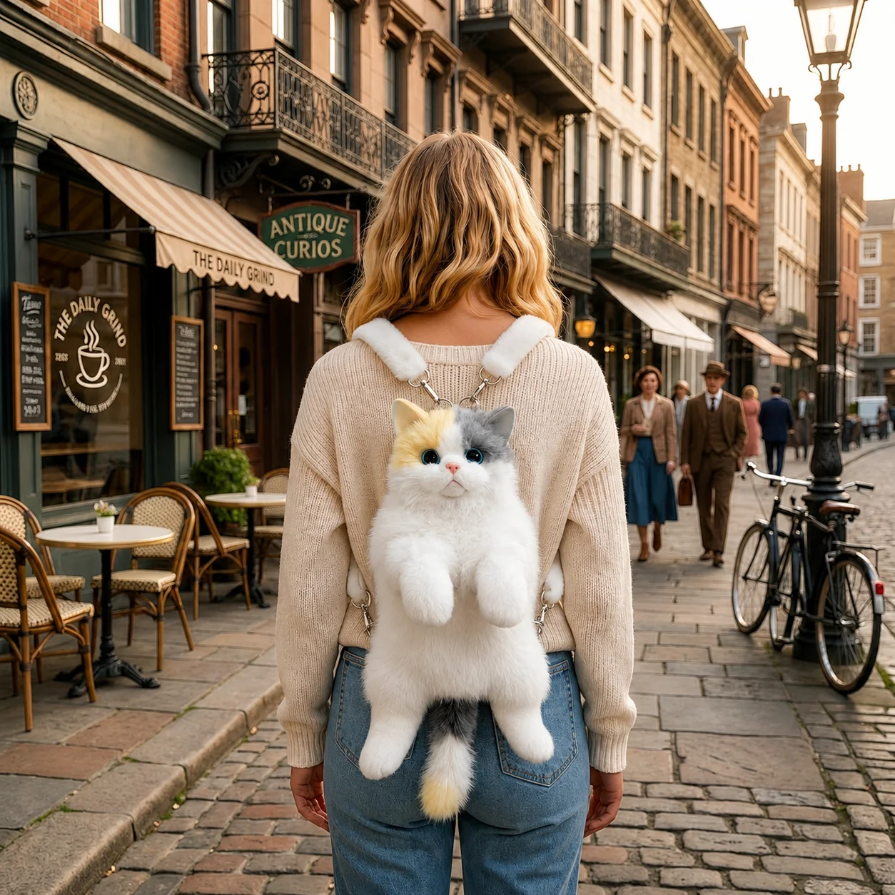 Cute Cat Plush Backpack for Girls, 14 Inch Kawaii Animal Bag, Soft Kitty Shoulder Bag for Everyday Outfits & Gifts