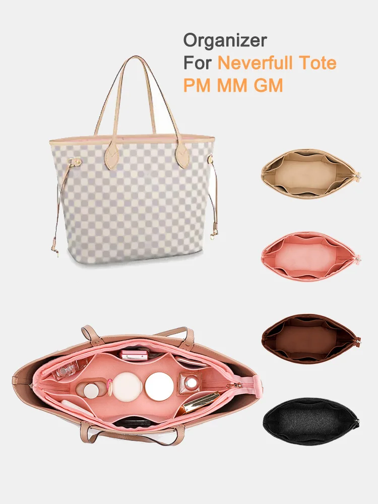 Used For Neverfull Shopping Bag Insert Organizer,PM MM GM Storage Bag Top Zipper 12 Pockets,tote Bag Inner Pouch Liner