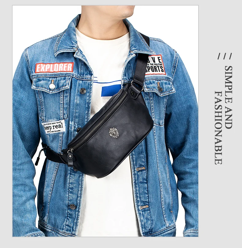 GenuineLeather Fanny Packs for Men Belt Bag Fashionable Waist Pack Sling Crossbody Bag for Workout Travel Camping Hiking Walking