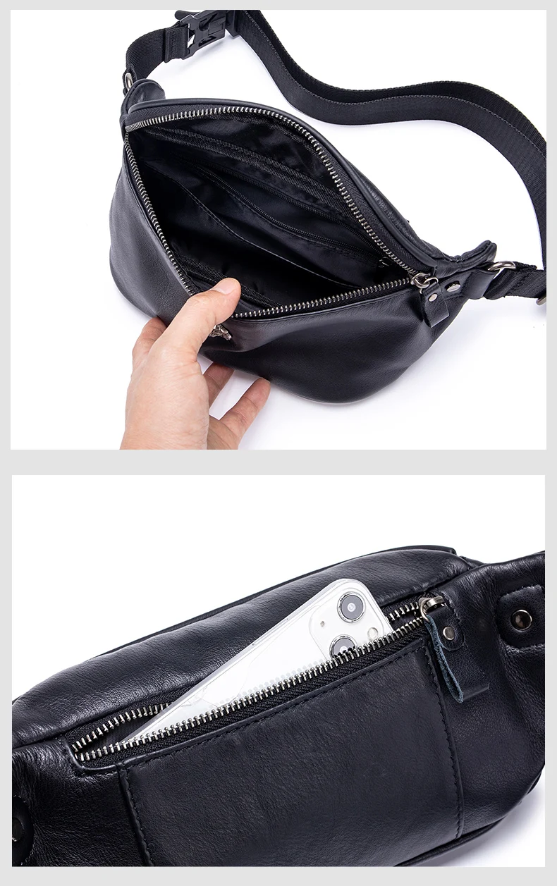 GenuineLeather Fanny Packs for Men Belt Bag Fashionable Waist Pack Sling Crossbody Bag for Workout Travel Camping Hiking Walking