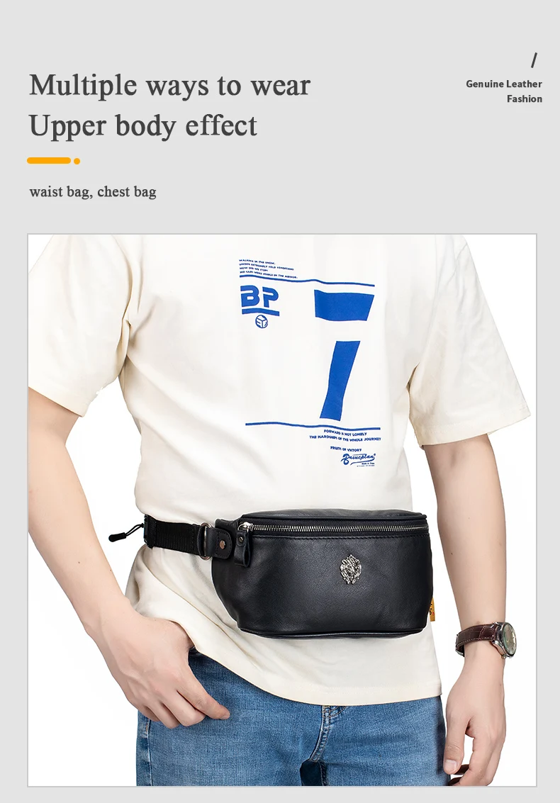 GenuineLeather Fanny Packs for Men Belt Bag Fashionable Waist Pack Sling Crossbody Bag for Workout Travel Camping Hiking Walking