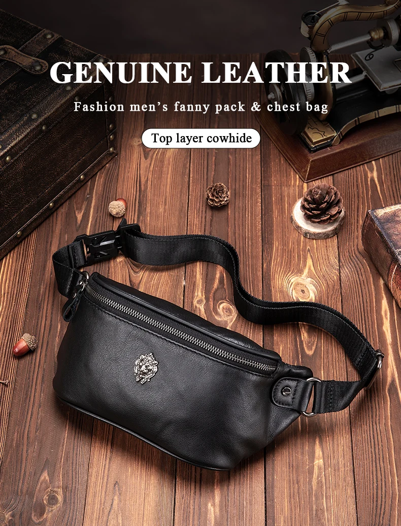 GenuineLeather Fanny Packs for Men Belt Bag Fashionable Waist Pack Sling Crossbody Bag for Workout Travel Camping Hiking Walking
