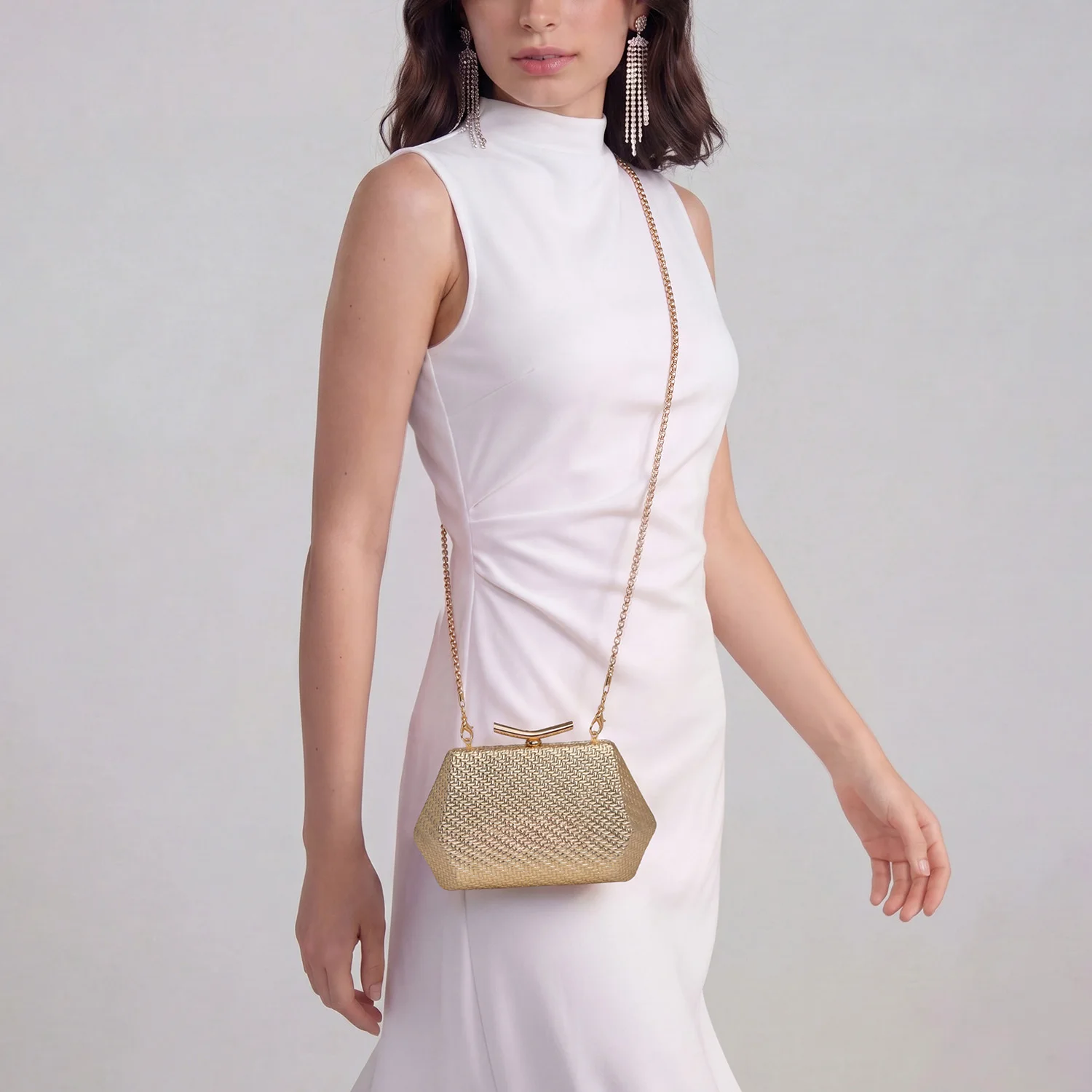 Light Luxury Woven Diamond Pattern Women's Evening Bag Simple Pure Colors Messenger Bag Suitable for Wedding and Party Occasions