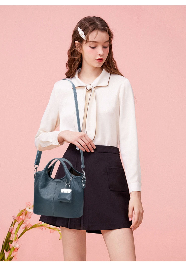 100% cowhide Tote Bags for Work Commuting Carrying Bag College Style Student Outfit Book Shoulder Bags Bolsos Para Mujer wallet
