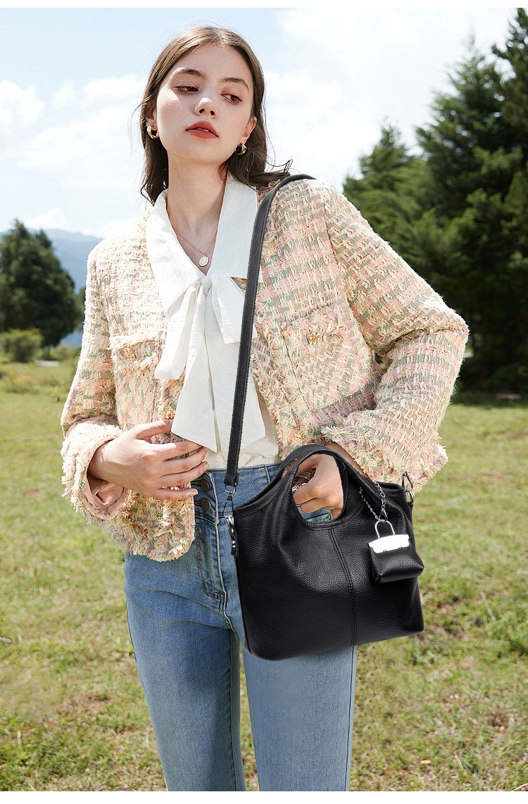 100% cowhide Tote Bags for Work Commuting Carrying Bag College Style Student Outfit Book Shoulder Bags Bolsos Para Mujer wallet