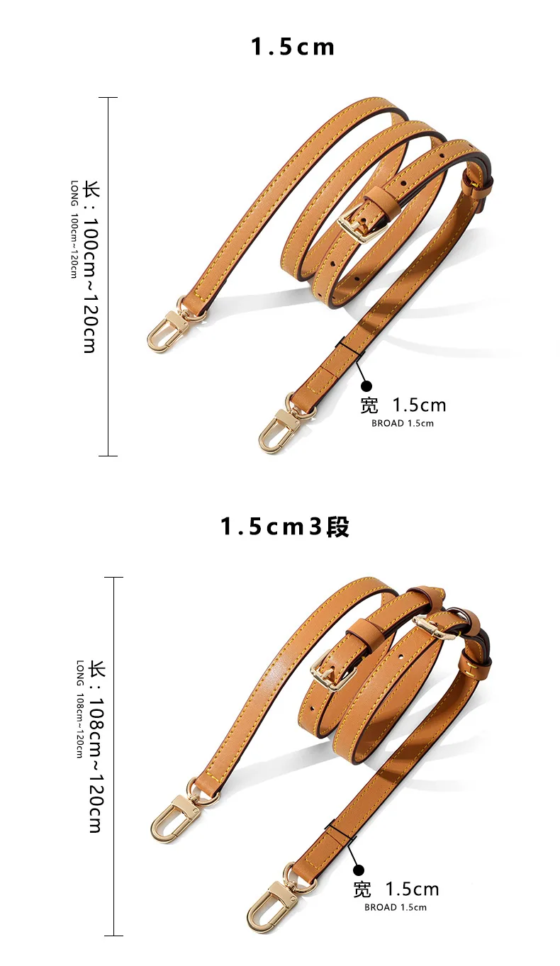 Genuine Vachetta leather crossbody Adjustable strap for LV bag Shoulder straps for bag keepall Speedy Alma Neverfull replacement