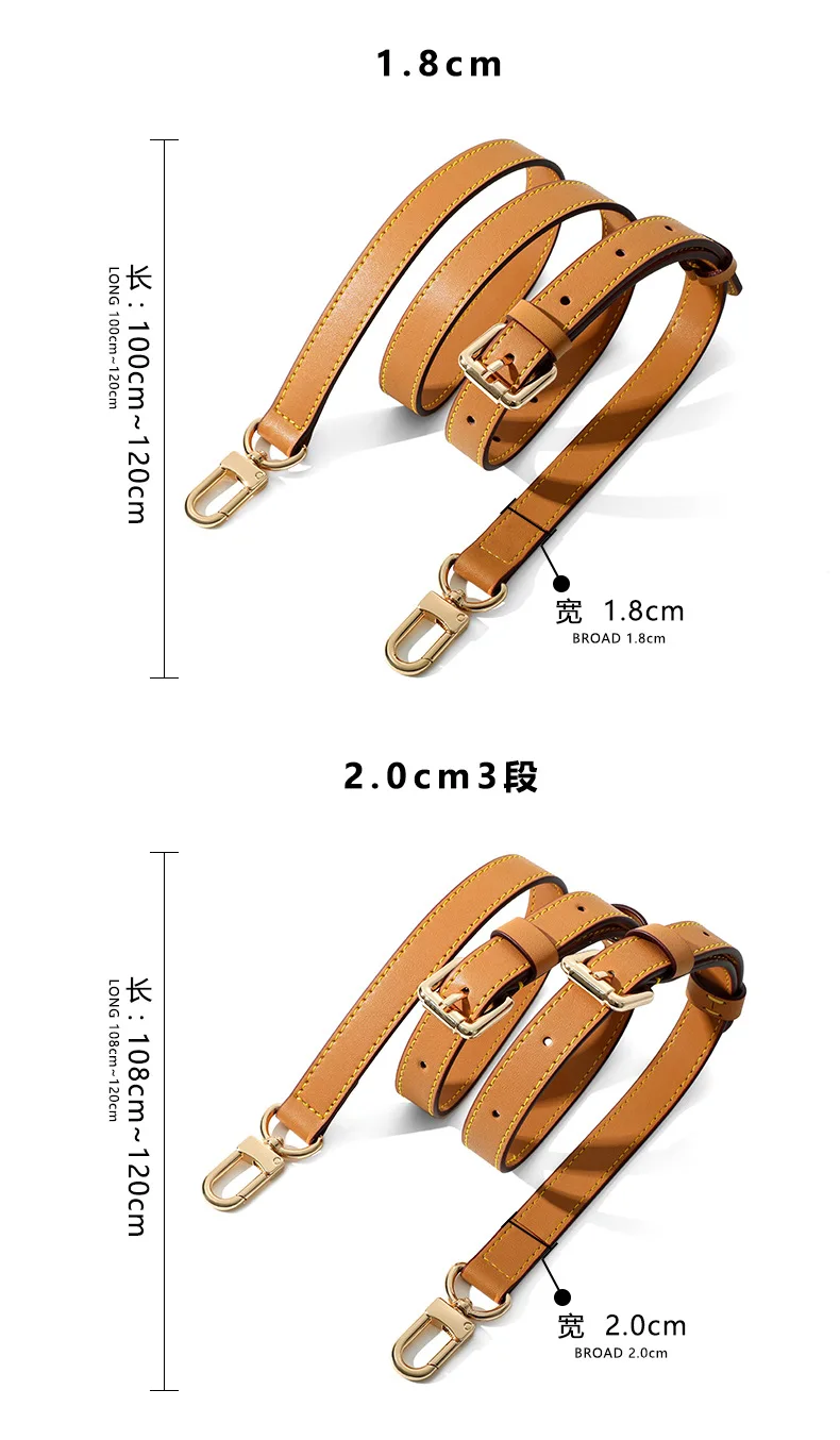 Genuine Vachetta leather crossbody Adjustable strap for LV bag Shoulder straps for bag keepall Speedy Alma Neverfull replacement