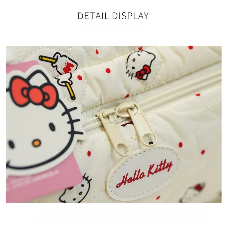 Soft and cute plaid KT cat quilted makeup case for girls, portable layered storage bag, Cinnamoroll travel cosmetic organizer st