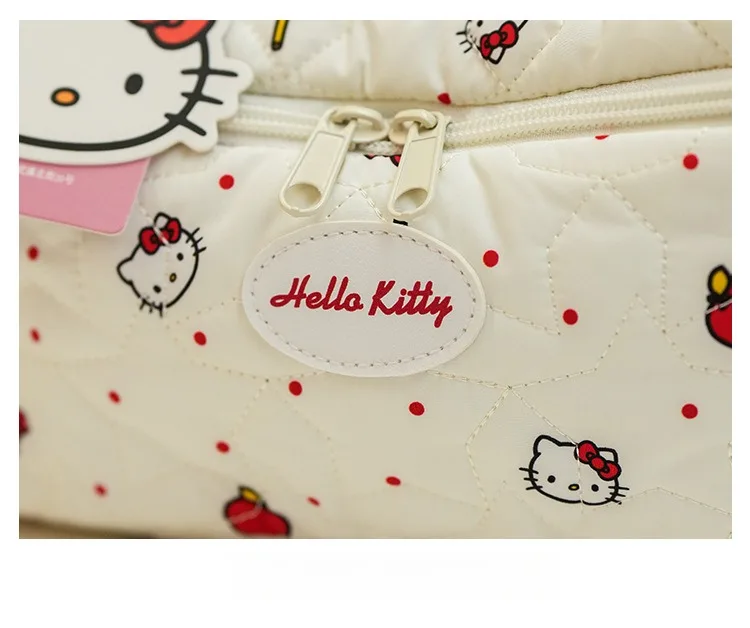 Soft and cute plaid KT cat quilted makeup case for girls, portable layered storage bag, Cinnamoroll travel cosmetic organizer st