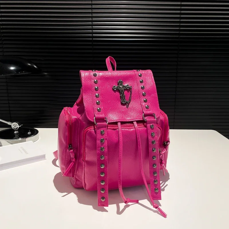 Rivet Y2K Backpack Women Gothic Punk PU Leather Shoulder Bag Ladies Vintage Harajuku Backpacks College Large Capacity School Bag
