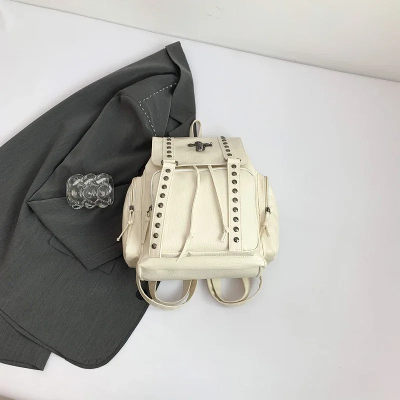 Rivet Y2K Backpack Women Gothic Punk PU Leather Shoulder Bag Ladies Vintage Harajuku Backpacks College Large Capacity School Bag