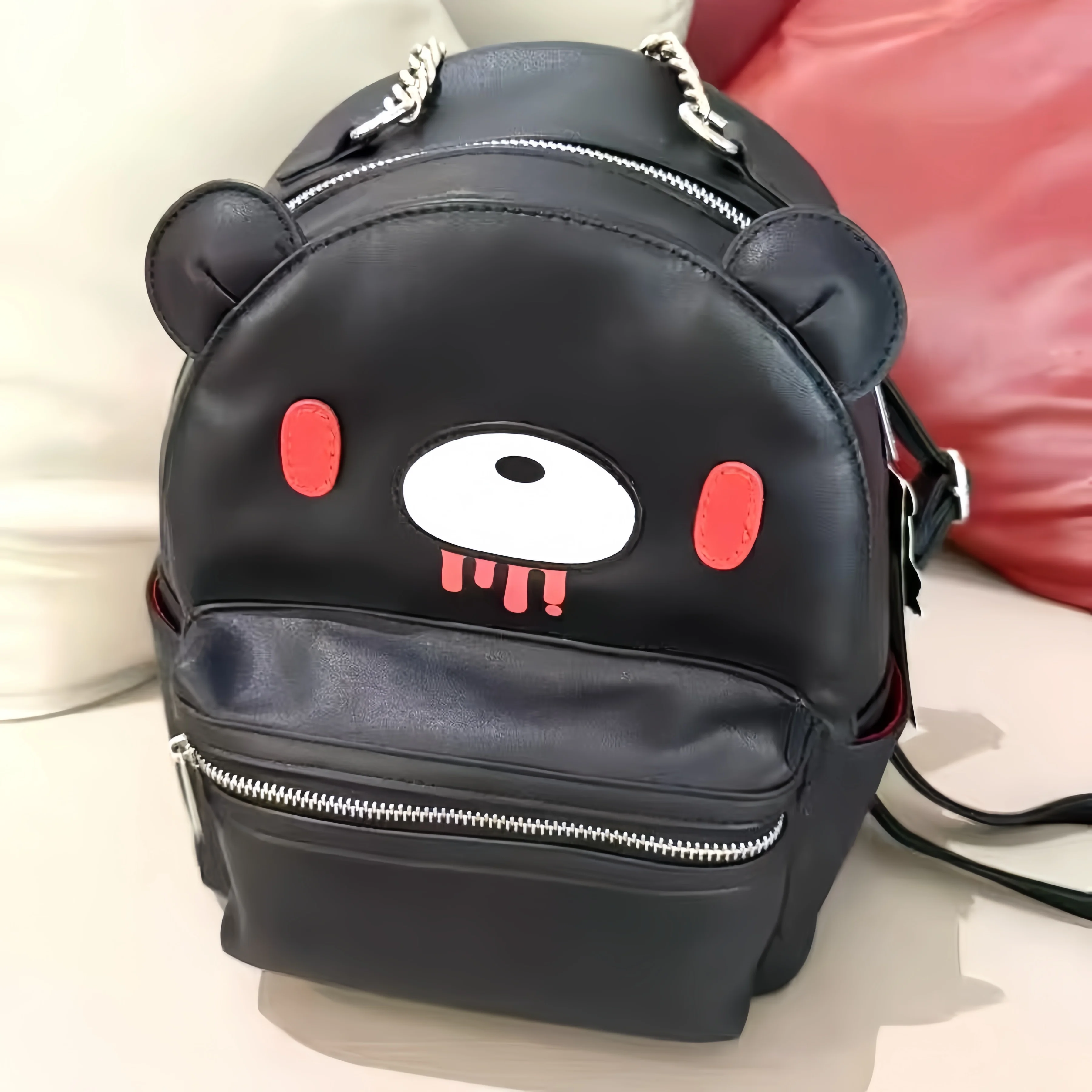 Y2K Black PU Leather Bear Backpack Kawaii Creepy Cute Goth Punk Doll Bag Harajuku Streetwear Emo Grunge Girls Women Shoulder Bag