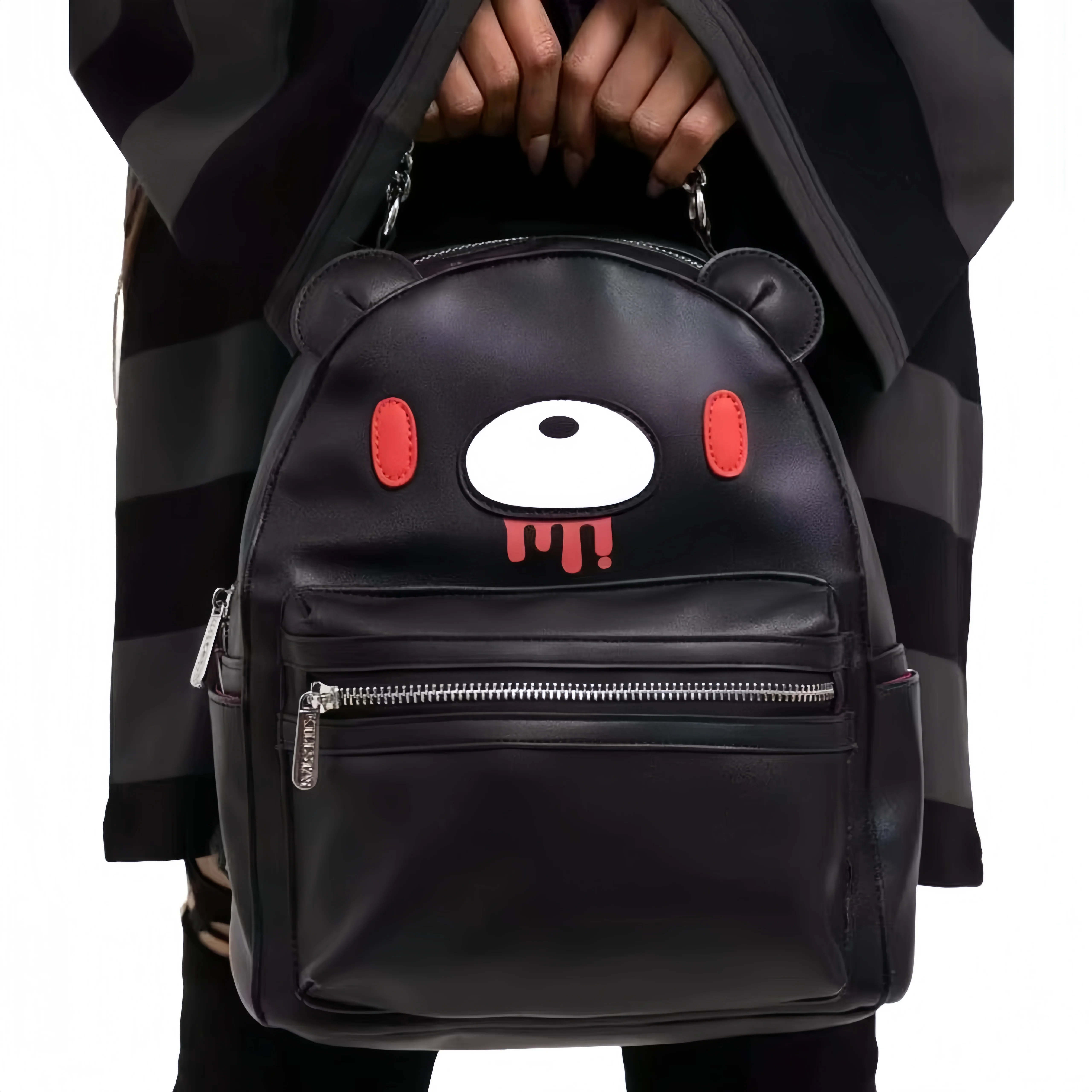 Y2K Black PU Leather Bear Backpack Kawaii Creepy Cute Goth Punk Doll Bag Harajuku Streetwear Emo Grunge Girls Women Shoulder Bag