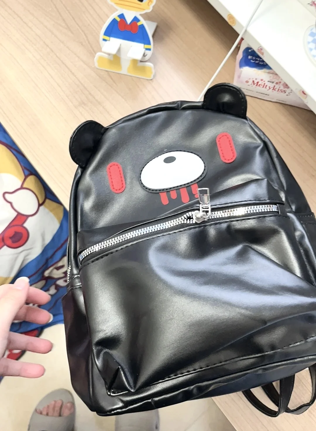 Y2K Black PU Leather Bear Backpack Kawaii Creepy Cute Goth Punk Doll Bag Harajuku Streetwear Emo Grunge Girls Women Shoulder Bag