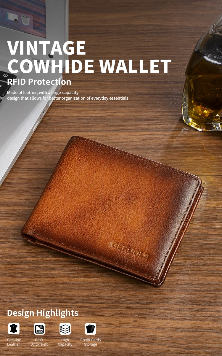 2526 Bestseller Short-style Wallet Crafted from Genuine Top-grain Cowhide Leather Features RFID Blocking Technology Card Slot De
