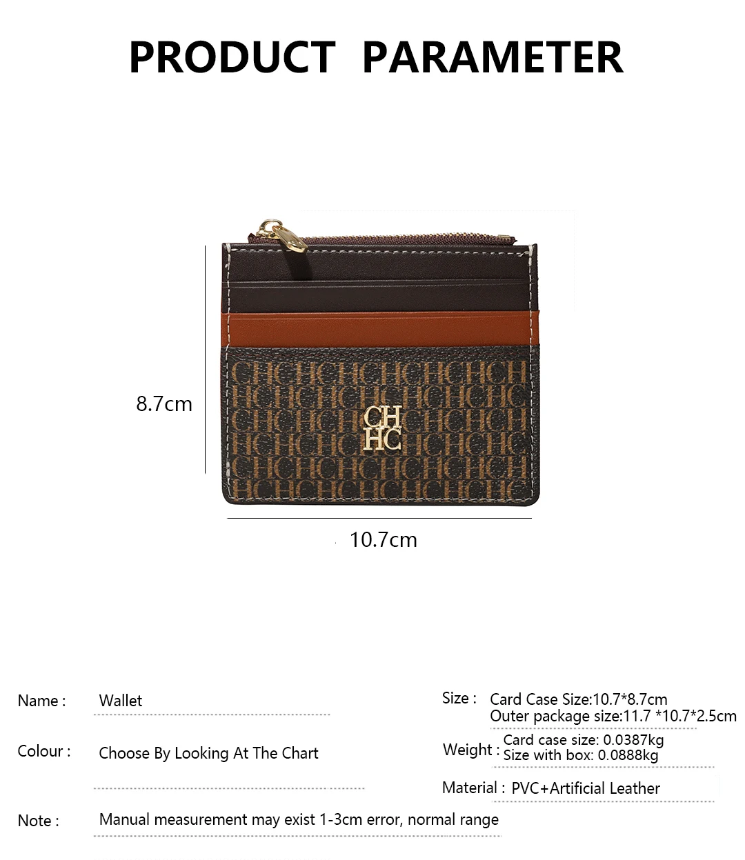 CH Women's Wallet Exquisite Compact Convenient Decoration Durable Elegant Brand Design Sense Letter Decoration Zipper