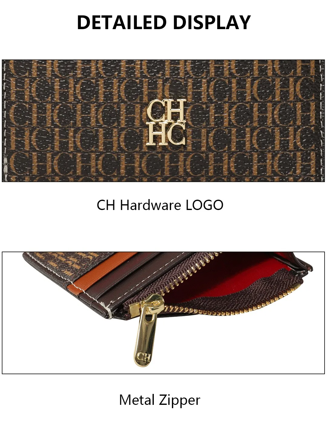 CH Women's Wallet Exquisite Compact Convenient Decoration Durable Elegant Brand Design Sense Letter Decoration Zipper