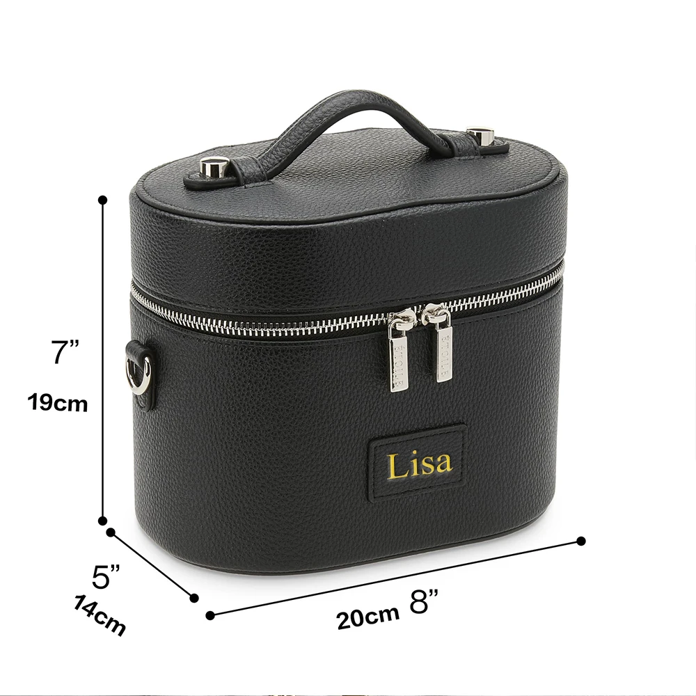 Customized Name PU Leather Cosmetic Bag: Simple, Portable, Crossbody, Hand-Carry, Large Capacity for Travel