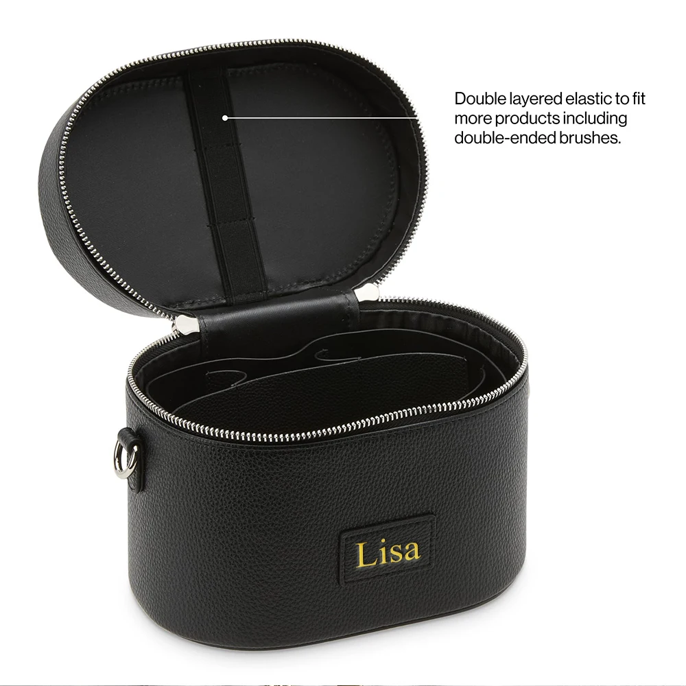 Customized Name PU Leather Cosmetic Bag: Simple, Portable, Crossbody, Hand-Carry, Large Capacity for Travel