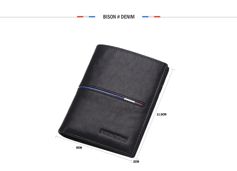 BISON DENIM Genuine Leather Wallet Men Brand Fashion Short Purses Coin Purse ID Credit Card Holder Slim Bifold Wallet Men