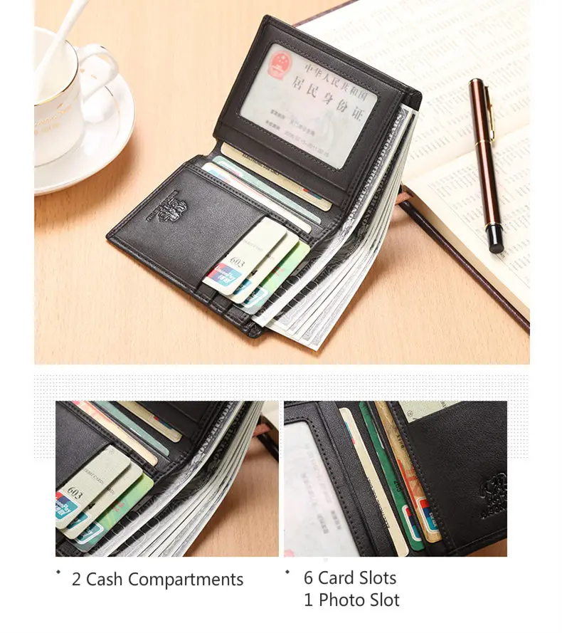 BISON DENIM Genuine Leather Wallet Men Brand Fashion Short Purses Coin Purse ID Credit Card Holder Slim Bifold Wallet Men