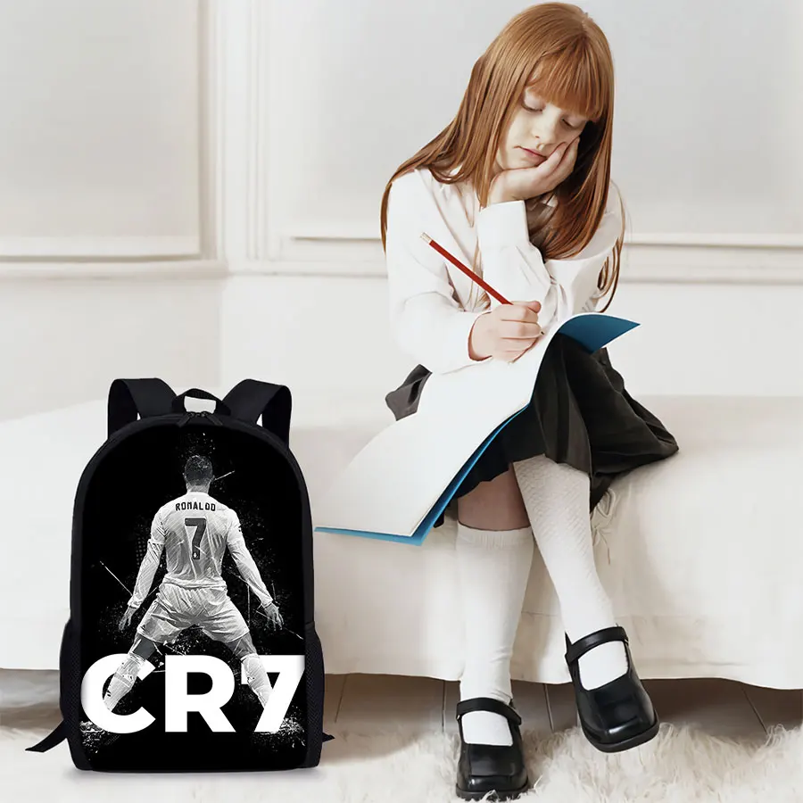 Football Black Print Single Layer Backpack for Boy/Girls Best Gifts 2D Flat Cartoon SchoolBag for Children Bags