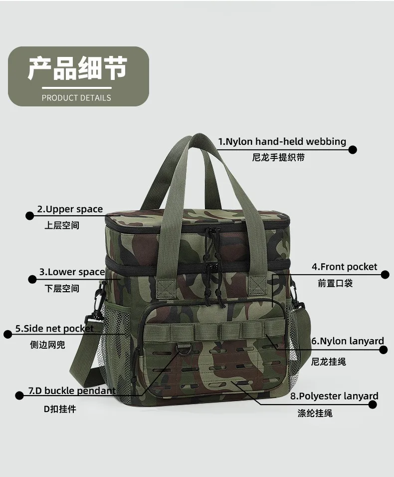Picnic Bag Outdoor Camouflage Fashion Foreign Style Hot-Selling Lunch Bag Large Capacity Fresh-Keeping Ice Bag Oxford Cloth Lunc