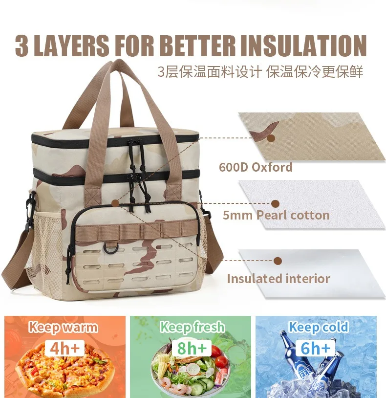 Picnic Bag Outdoor Camouflage Fashion Foreign Style Hot-Selling Lunch Bag Large Capacity Fresh-Keeping Ice Bag Oxford Cloth Lunc