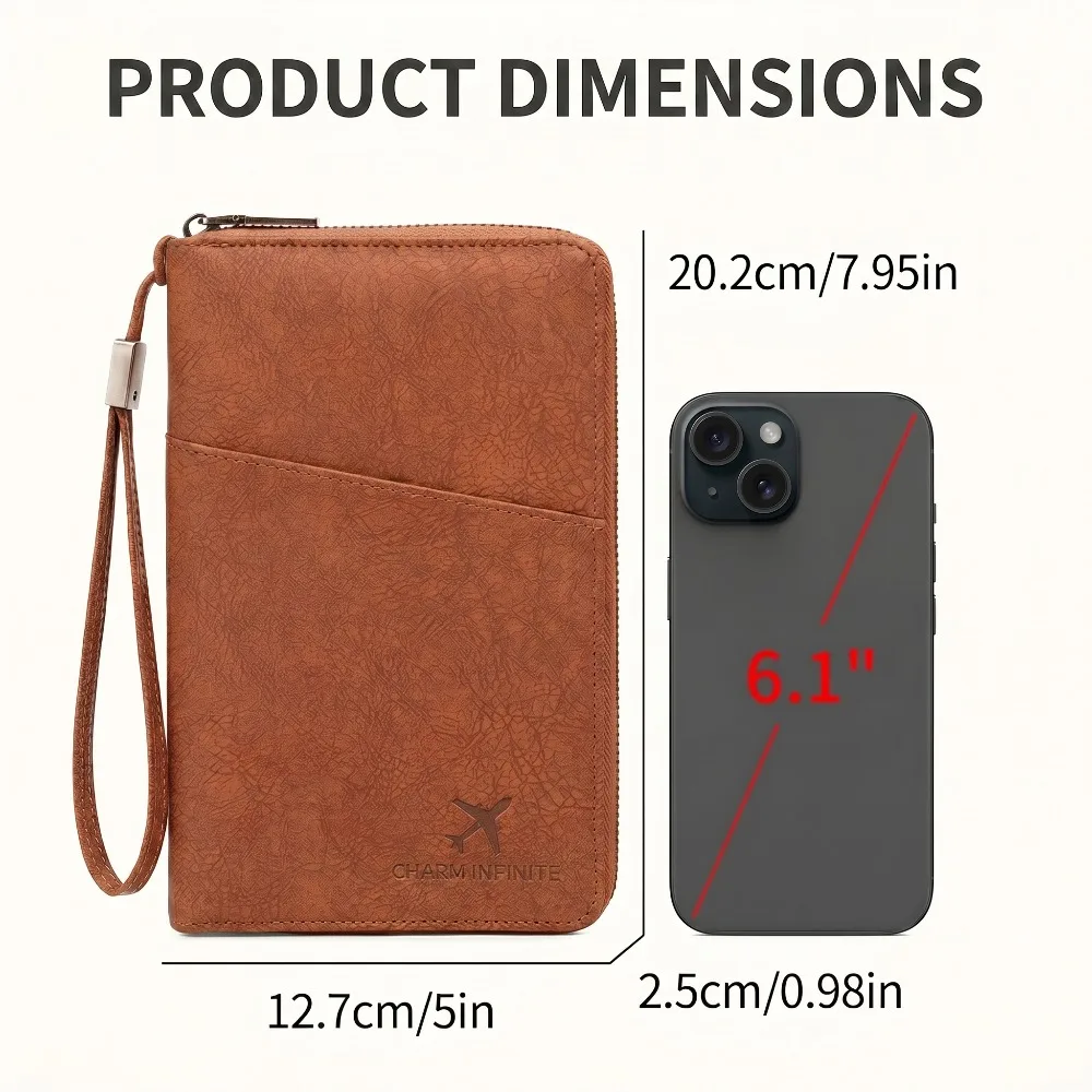 RFID Blocking Leather Family Passport Holder Travel Wallet Wrist Strap Pen Slot Card Ticket Document Organizer Travel Essentials