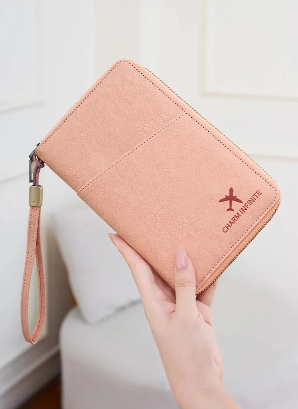 RFID Blocking Leather Family Passport Holder Travel Wallet Wrist Strap Pen Slot Card Ticket Document Organizer Travel Essentials
