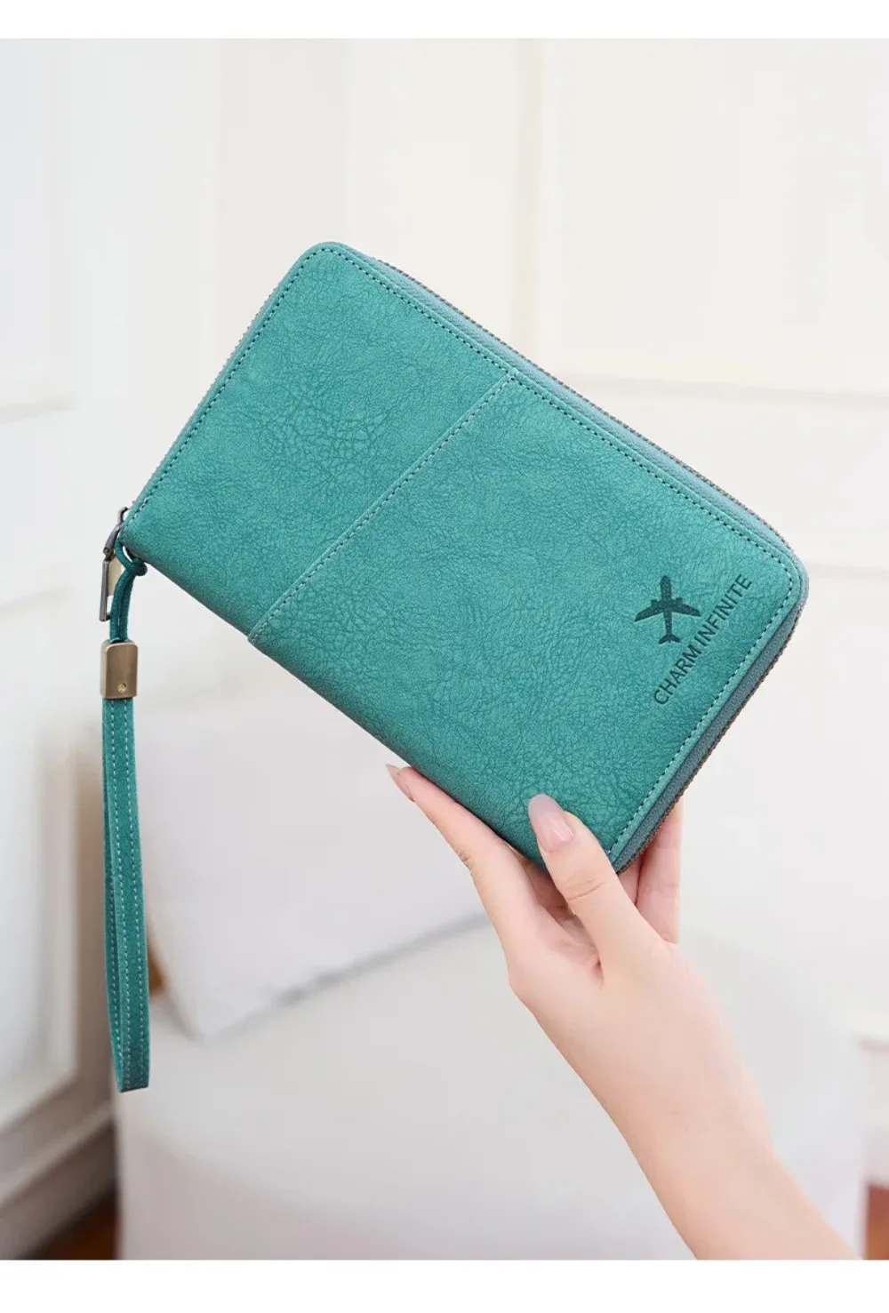 RFID Blocking Leather Family Passport Holder Travel Wallet Wrist Strap Pen Slot Card Ticket Document Organizer Travel Essentials